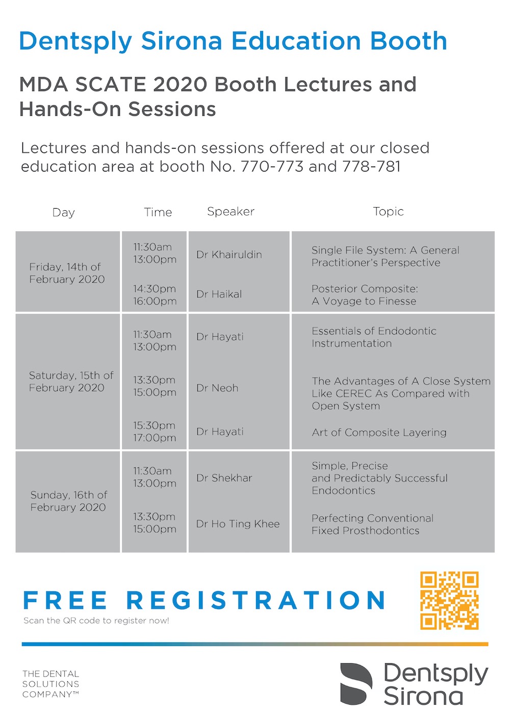 Dentsply Sirona Education Booth at MDA SCATE 2020 Dental Clinics