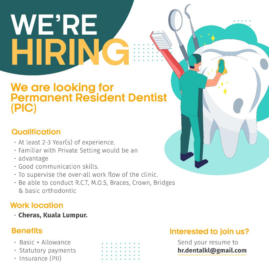  Job Ad Permanent Resident Dentist PIC Dental Clinics Dentists 