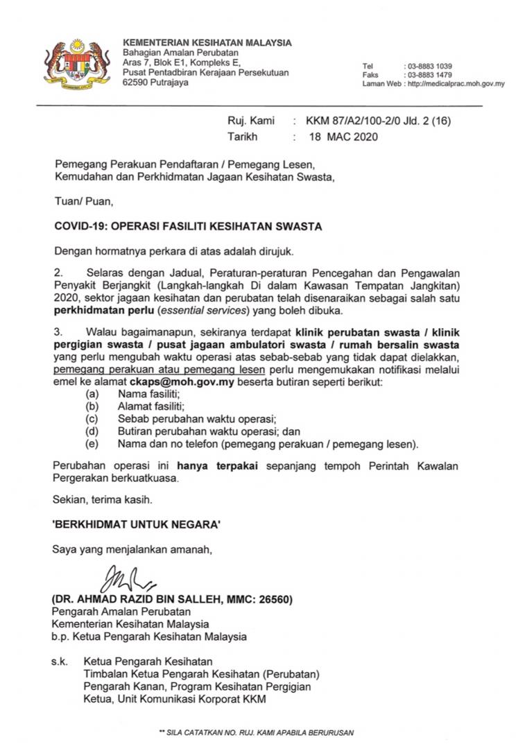 Soalan Lazim Berkaitan Operasi Kemudahan Dan Perkhidmatan Jagaan Kesihatan Swasta Kpjks Sepanjang Tempoh Perintah Kawalan Pergerakan Dental Clinics Dentists Klinik Gigi ç‰™åŒ» In Malaysia